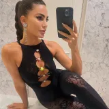 Summer Women Sexy Hollow High Waist Knitting Jacquard Jumpsuit