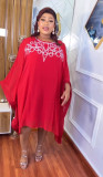 Plus Size Women Africa Long Sleeve Beaded Dress Two-Piece Set