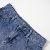 Women Summer Casual Solid Button Zip Pocket Denim Skirt