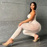 Summer Women Sexy Hollow High Waist Knitting Jacquard Jumpsuit