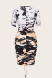 Women V-Neck Short Sleeve Printed Bodycon Dress
