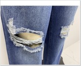WomenLoose-fit Ripped Wide Leg Straight Leg Denim Pants