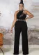 Women Sleeveless Mesh Sexy Bell Bottom Jumpsuit