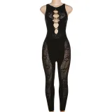 Summer Women Sexy Hollow High Waist Knitting Jacquard Jumpsuit