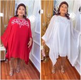 Plus Size Women Africa Long Sleeve Beaded Dress Two-Piece Set