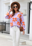 Autumn and winter women's printed sweater pullover flower plus size sweater