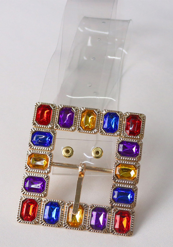 Transparent Wide Belt with Diamond Bright Adjustable Versatile Fashion Women's Belt