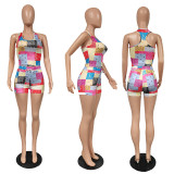 Women's Summer Patch Print Tight Fitting Casual Set