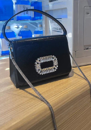 Bolso de mano para mujer, bolso cuadrado pequeño con diamantes a la moda, bolso pequeño de mensajero con cadena que combina con todo