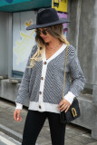 Autumn And Winter Women's Cardigan Sweater Color Matching Button Knitting Shirt Top V-Neck Coat
