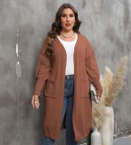 Women's Outerwear Plus Size Women's Oversized Woven Sweater Two Pocket Balloon Sleeve Sweater Cardigan