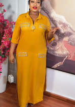 Vestido suelto de talla grande de satén brillante para mujer africana con broche de mariposa