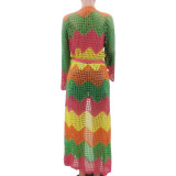 Women's Casual Multi-Color Knitting Cutout Beach Cape With Belt