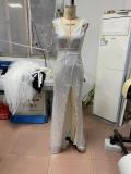 Summer Women's V-Neck Slim Bodycon Dress Sequin Slit Long Dress