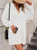 Autumn And Winter Women's Solid Color Turndown Collar Button Knitting Shirt Loose Sweater Women