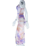 Tight Fitting Dress Digital Printed Strap Maxi Bodycon Sexy Dress For Women