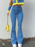 American Retro High Waist Striped Tight Fitting Denim Pants Women's Autumn Color Correction Slim Fit Slightly Spicy Trousers