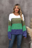 Autumn/Winter Patchwork Contrast Color Plus Size Loose Pullover Knitting Shirt