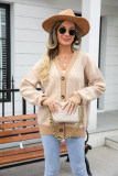 Autumn And Winter Women's Cardigan Sweater Color Matching Button Knitting Shirt Top V-Neck Coat