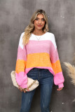 Autumn/Winter Patchwork Contrast Color Plus Size Loose Pullover Knitting Shirt