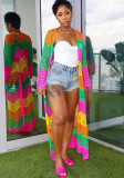 Capa de playa con recorte de tejido multicolor informal para mujer con cinturón