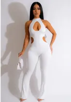 Women Solid Sexy Halter Neck Cutout Jumpsuit