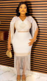 Plus Size Women African Beaded Fringe Dress