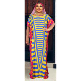 Plus Size Women Muslim African color contrast chiffon dress with hijab