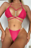 Women Sexy Solid Color Lace-Up Thong Swimwear