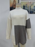 Plus Size Women Colorblock Round Neck Knitting Sweater Dress
