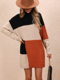 Plus Size Women Colorblock Round Neck Knitting Sweater Dress