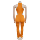 Women Solid Sexy Halter Neck Cutout Jumpsuit