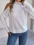 Women Casual Off Shoulder Turtleneck Cutout Long Sleeve Sweater