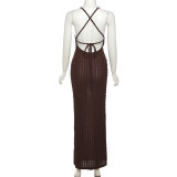 Women Fashion Wavy Cross Suspenders Long Skirt