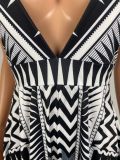 Women's Fashion Sexy Low Cut V-Neck Suspenders Positioning Print Jumpsuit