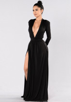 Sexy Damen-Kleid mit seitlichem Schlitz und tiefem V-Ausschnitt, langes, formelles Partykleid