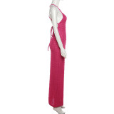 Women Fashion Wavy Cross Suspenders Long Skirt
