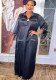 African Ladies Shiny Silky Satin Loose Comfort Plus Size Dress with Butterfly Brooch