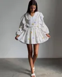 Women Ruffle Strawberry Print Long Sleeve Top and Skirt Two-Piece Set