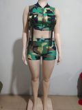 Women's Summer Fashion Sexy Camouflage Printed Vest Shorts Two-Piece Set