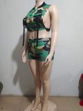 Women's Summer Fashion Sexy Camouflage Printed Vest Shorts Two-Piece Set