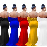 Women's Fashion Solid Color Off Shoulder Deep V Low Back Mermaid Dress