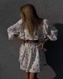 Women Ruffle Strawberry Print Long Sleeve Top and Skirt Two-Piece Set