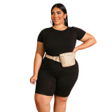 Plus Size Women's Casual Solid Round Neck Short Sleeve T-Shirt Shorts Two Piece Set