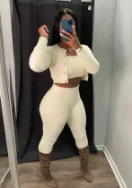 Solid Color Knitting Sexy Slim Three-Piece Cardigan Pants Set