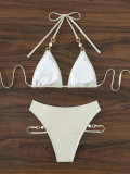 New Bikini Ladies Sexy Two Pieces Swimsuit Shiny Triangle Pearl Jewelry Swimwear
