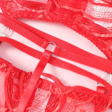 Women Feather Straps lace mesh Lace-Up Sexy Lingerie Set