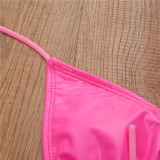 Women Pu Leather Solid Sexy Lace-Up Thong Bikini Swimwear