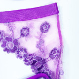 Women Embroidered Flowers Women Bra Panty Garter Belt Sexy Lingerie Set