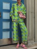 Women Fashion Printed Long Sleeve Top and Pant Casual Two-Piece Set